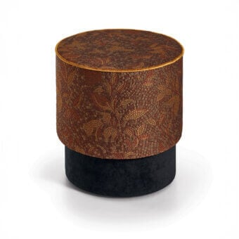 Distinguished Sicis Chamaleon round ottoman crafted with reddish-brown mosaic and dark gray base in Italy