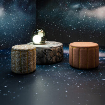Distinguished Sicis Circus Ottoman pouf with quilted structure in textured matte fabric and earthy chromatic shades