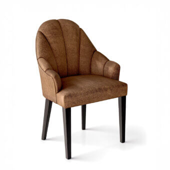 Distinguished Sicis Diamond Accent armchair with fully padded seat and textured mottled brown textile upholstery, built with dark-stained wood legs
