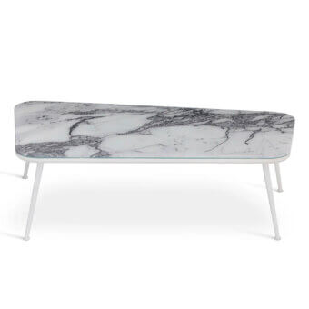 Superior Sicis Filicudi table, a side and coffee table crafted in white marble-effect Vetrite with matte white lacquered aluminum legs