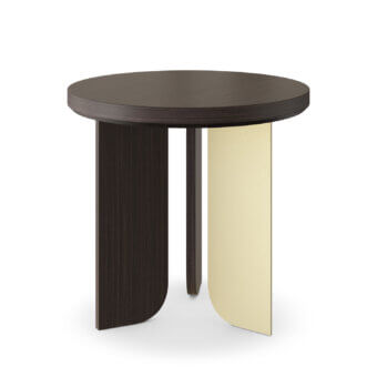 Distinguished Sicis Liam side table crafted with dark brown wood tabletop and creamy beige wood base exhibiting a refined minimalist aesthetic