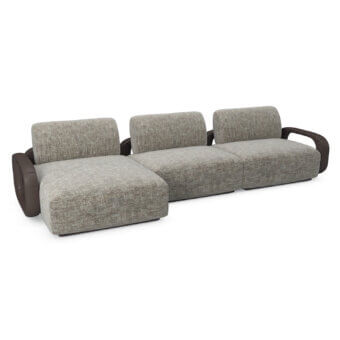 Distinguished Sicis Liberti sectional upholstered in light gray heathered textile with subtly contrasting dark wood armrests