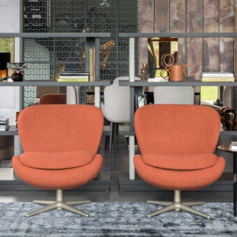 Distinguished Sicis Niels swivel lounge chair in muted olive green textured textile with satin-finish metal base