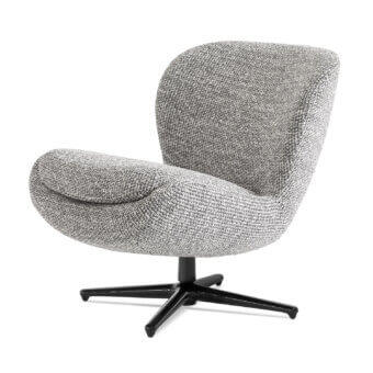 Exceptional Sicis Niels swivel lounge chair in textured neutral gray textile with glossy dark-toned metal base