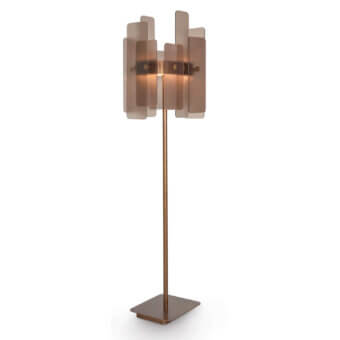 Elegant Sicis Oscar floor lamp with brass frame and frosted glass panels in bronzed finish