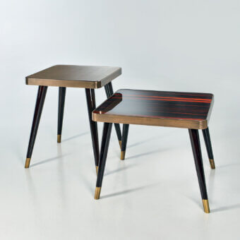 Luxury Sicis Peggy Square side & coffee table with ebony tabletop and lacquered wood legs built with gold-toned feet