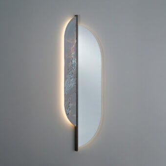 Elegant Sicis Shared Mirror with Vetrite glass and extra-clear mirror in a dark brown satin finish