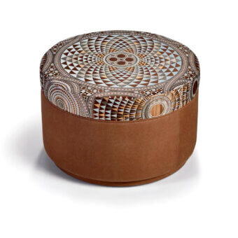 Exceptional Sicis Sultan ottoman crafted in brown suede-like textile and patterned geometric fabric with a complex design