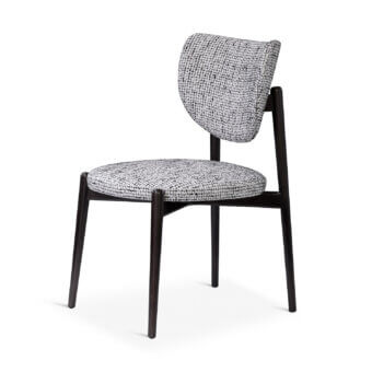 Distinguished Sicis Thea chair crafted with solid wood and black white speckled textile upholstery with a dark satin finish