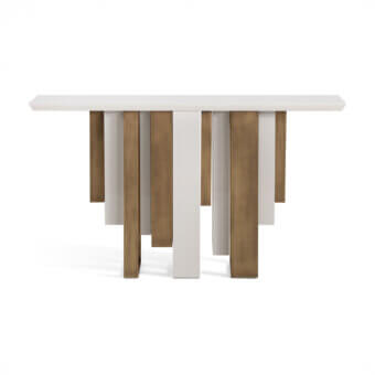 Elegant Sicis Totem console crafted in Italy with a polished metallic base and sleek white tabletop
