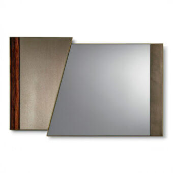 Distinguished Sicis Totem Mirror, a contemporary accent crafted with ebony wood and liquid metal in gold tone, featuring Vetrite glass and extra-clear mirror