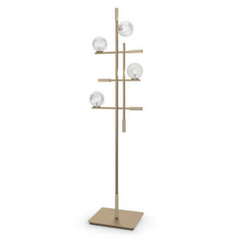Elegant Sicis Tris Murano floor lamp with champagne metal and hand-blown glass spheres crafted in Italy