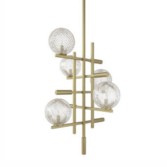Distinguished Sicis Tris Murano suspension lamp crafted in champagne metal with delicate Murano glass spheres and balanced proportions