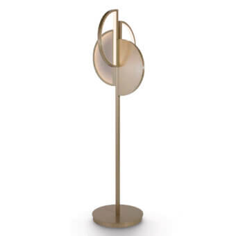 Captivating Sicis Venus floor lamp with a slender brass frame and luminous backlit Vetrite glass shades in a warm gold finish