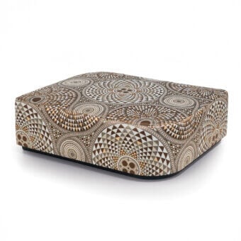 Distinguished Sicis Visconti ottoman crafted with a complex textile pattern in shades of brown, beige and muted gold