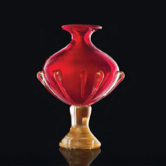 Distinguished Wave Murano Glass Ca’Bembo vase handcrafted in translucent red and golden-yellow Murano glass with a glossy finish