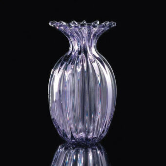 Stunning Wave Murano Glass Dehli vase crafted in pale lavender Murano glass with a rigadin textured glossy finish