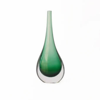 Exclusive Wave Murano Glass Goccia vase crafted in gradient green Murano glass with a glossy finish