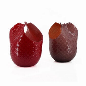 Exceptional Wave Murano Glass Pizzicato vase crafted in deep red layered Murano glass with a lustrous balloton texture and opaque finish