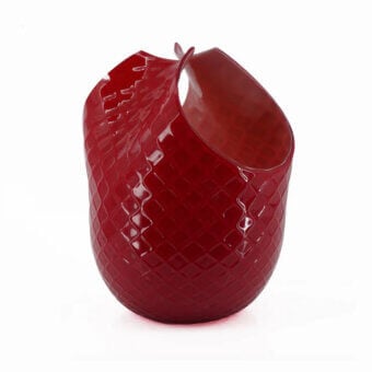 Distinguished Wave Murano Glass Pizzicato vase handcrafted in burgundy layered glass with a balloton texture and opaque finish