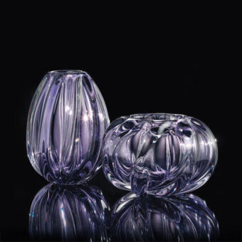 Exceptional Wave Murano Glass Salemi vase set handcrafted in marbled lavender and violet Murano glass with a glossy finish