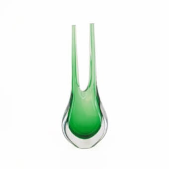 Exceptional Wave Murano Glass Sedani vase crafted from vibrant green glass with a glossy finish