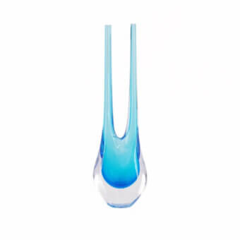 Distinguished Wave Murano Glass Sedani vase handcrafted from layered glass with a vibrant blue transitioning hue