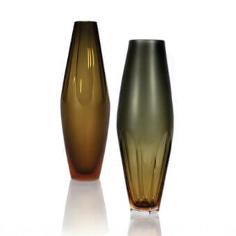 Distinguished Wave Murano Glass Tulipano vase crafted in luminous amber-brown glass with delicate carved details and a glossy finish