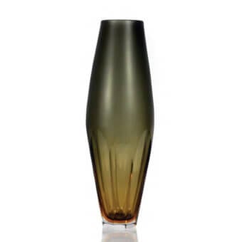 Exceptional Wave Murano Glass Tulipano vase handcrafted in olive green to warm amber glass with vertical fluting and a luminous finish
