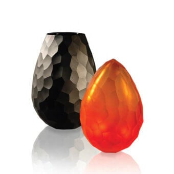 Distinguished Wave Murano Glass Vanità Murano vase in vibrant orange glass with a faceted, glossy gradient finish