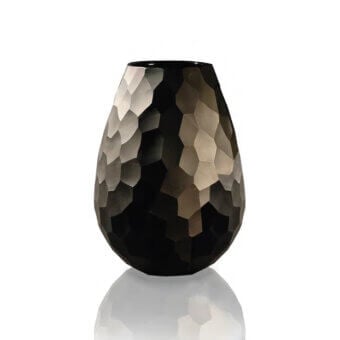 Superior Wave Murano Glass Vanità Murano vase crafted in dark charcoal glass with faceted planes and subtle grey beige gradients