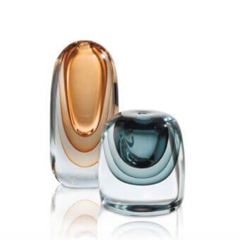 Exceptional Wave Murano Glass vanity vase handcrafted in luminous Murano glass with amber to clear gradients