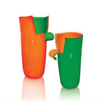 Exceptional Wave Murano Glass vase handcrafted with layers of vibrant orange and bright green glass, displaying a glossy finish