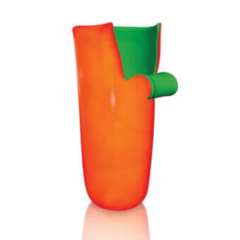 Luxury Wave Murano Glass vase crafted with layers of vibrant orange and bright green glass, exhibiting a glossy finish
