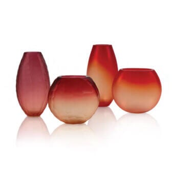 Distinguished Wave Murano Glass Vivarissimi vase exhibiting a gradient of red tones with a delicate matte texture
