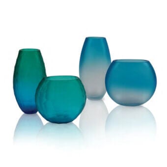 Captivating Wave Murano Glass Vivarissimi vase handcrafted in cool blue and teal gradient Murano glass with a carved surface