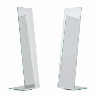 Elegant Glas Italia I mirror crafted from curved extra-clear glass with silvering and silver-grey lacquer finish