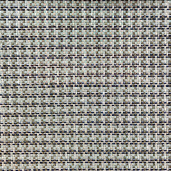Woven textile sample, beige, blue-gray, and navy, displays a dense rectangular grid pattern with a matte finish and heathered texture.