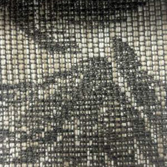 Woven textile sample, gray and off-white tones, irregular grid pattern with a matte finish and visible horizontal-vertical yarn texture.