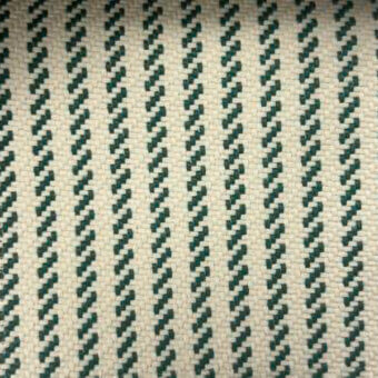 Textile sample, off-white and teal, displays a vertical basketweave zigzag stripe pattern; consistent, dense texture with product code co1030 col.