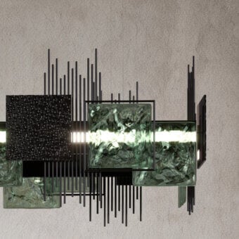 Superior Euroluce Character suspension lamp crafted in dark-toned metal with translucent green glass and a matte finish