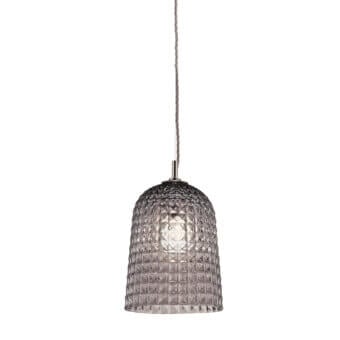 Superior Euroluce Cloche suspension lamp with sculpted glass in smoky grey and satin-finish metal cord