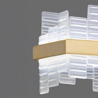 Distinguished Euroluce Focus suspension lamp crafted in translucent rectangular blocks with a brass-toned metallic band and muted gold finish