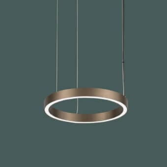 Distinguished Euroluce Henos suspension lamp crafted in metal with a subtly textured brushed bronze finish emitting bright white light