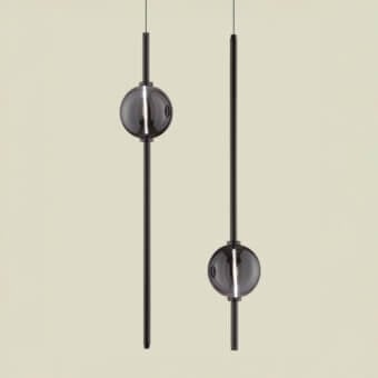 Distinguished Euroluce Mikado suspension lamp with a dark matte metal structure and translucent smoky grey glass shade