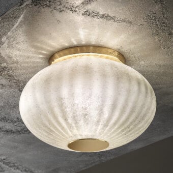 Elegant Euroluce Moonlight ceiling lamp with textured glass and golden metallic base in a vintage finish