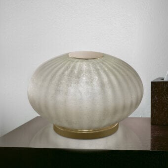 Exceptional Euroluce Moonlight lamp crafted in translucent ribbed glass with a unique vintage texture and satin gold-toned metal base