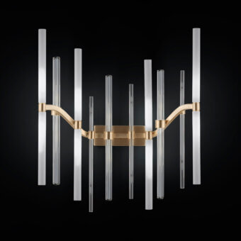 Superior Euroluce Neva wall lamp with borosilicate and Murano glass tubes in a warm gold-toned metal frame