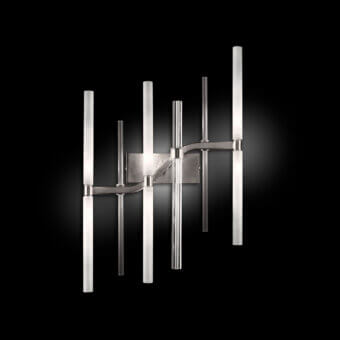 Elegant Euroluce Neva wall lamp crafted in polished metal with luminous Murano glass tubes maintaining a minimalist aesthetic