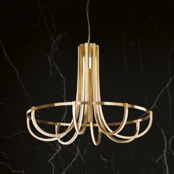 Superior Euroluce Parachute Suspension Lamp crafted in polished metal with a radiant golden finish and sculptural form